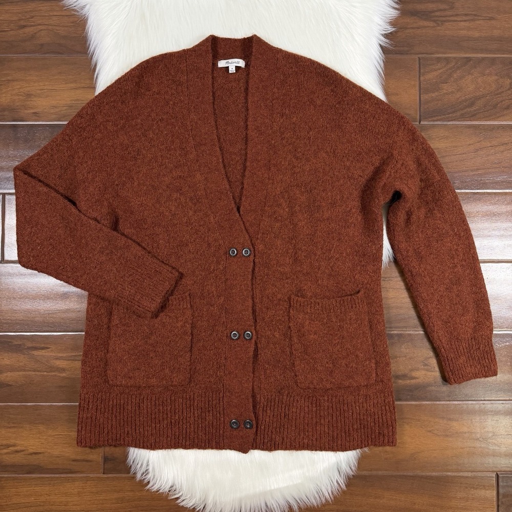 Madewell Size Medium Rust Allston Double Button Knit Cardigan Sweater NC662